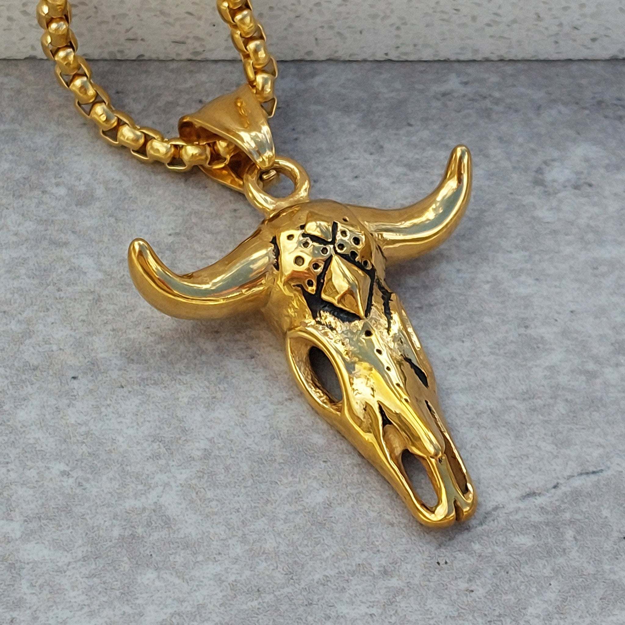 Bull Skull Gold Necklace – InkaCreations Ltd