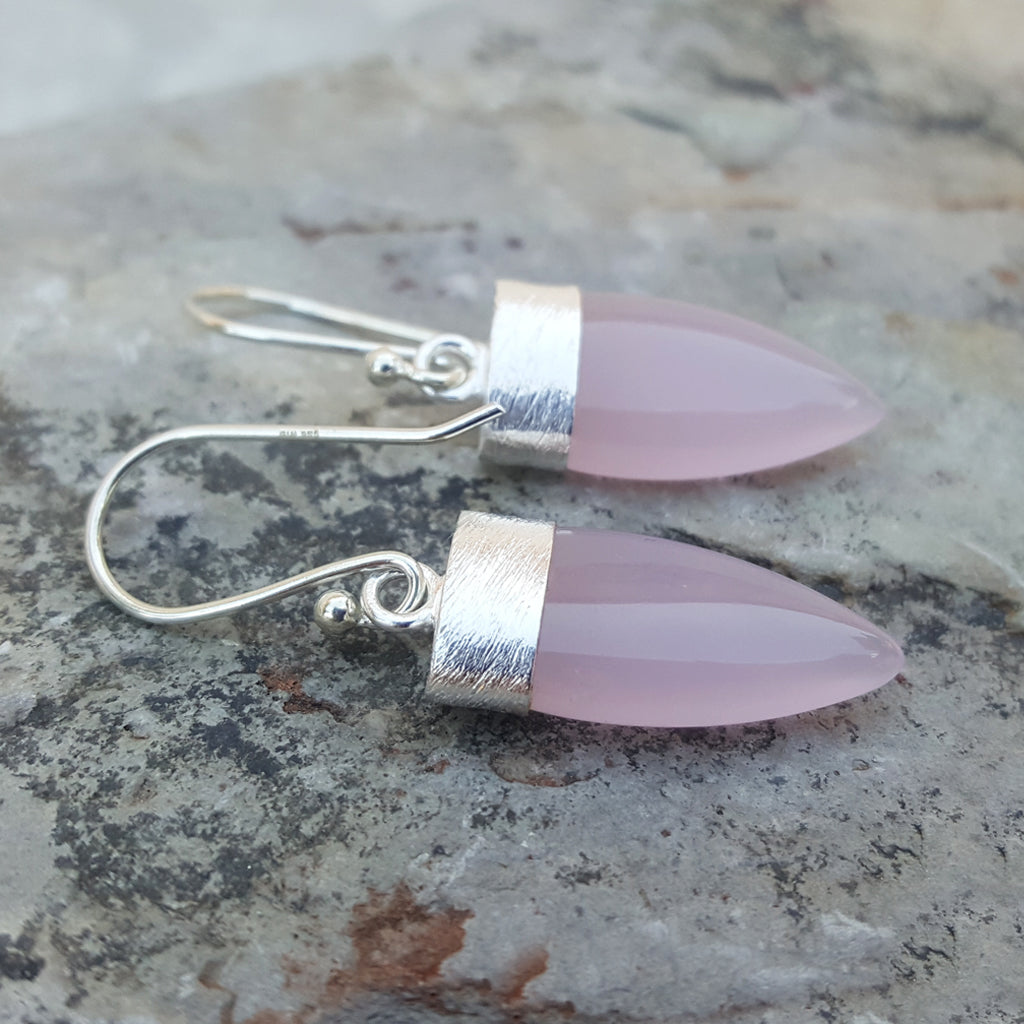 pendant pink chalcedony earrings